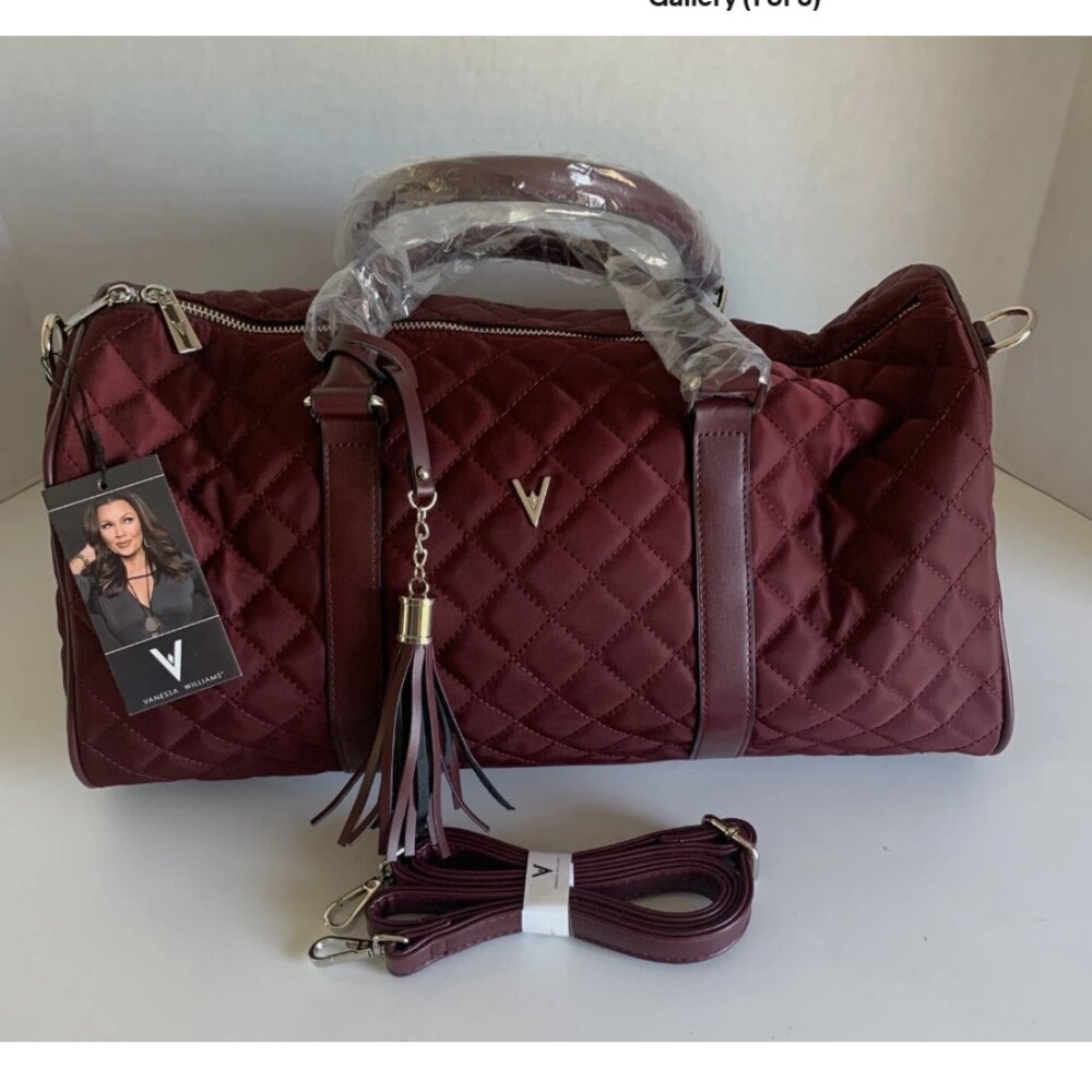 NWT Vanessa Williams Red/Burgundy Quilted Duffle Duffle Bag